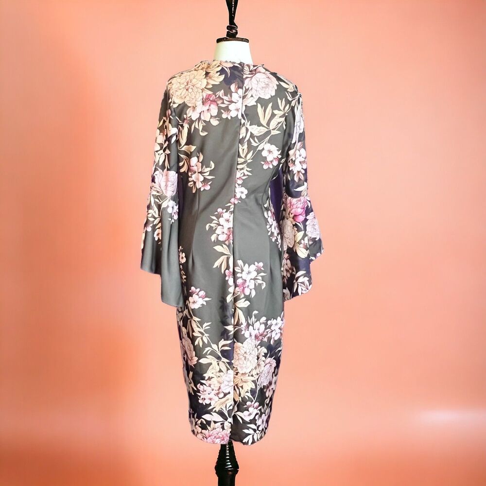 NY & CO Stretch Floral Hunter Green Midi Sheath Dress - Size L - Picture 4 of 8